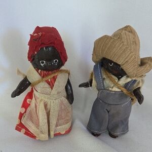 Vintage Black Bisque Composition Doll Twins Brother Sister 4" Americana